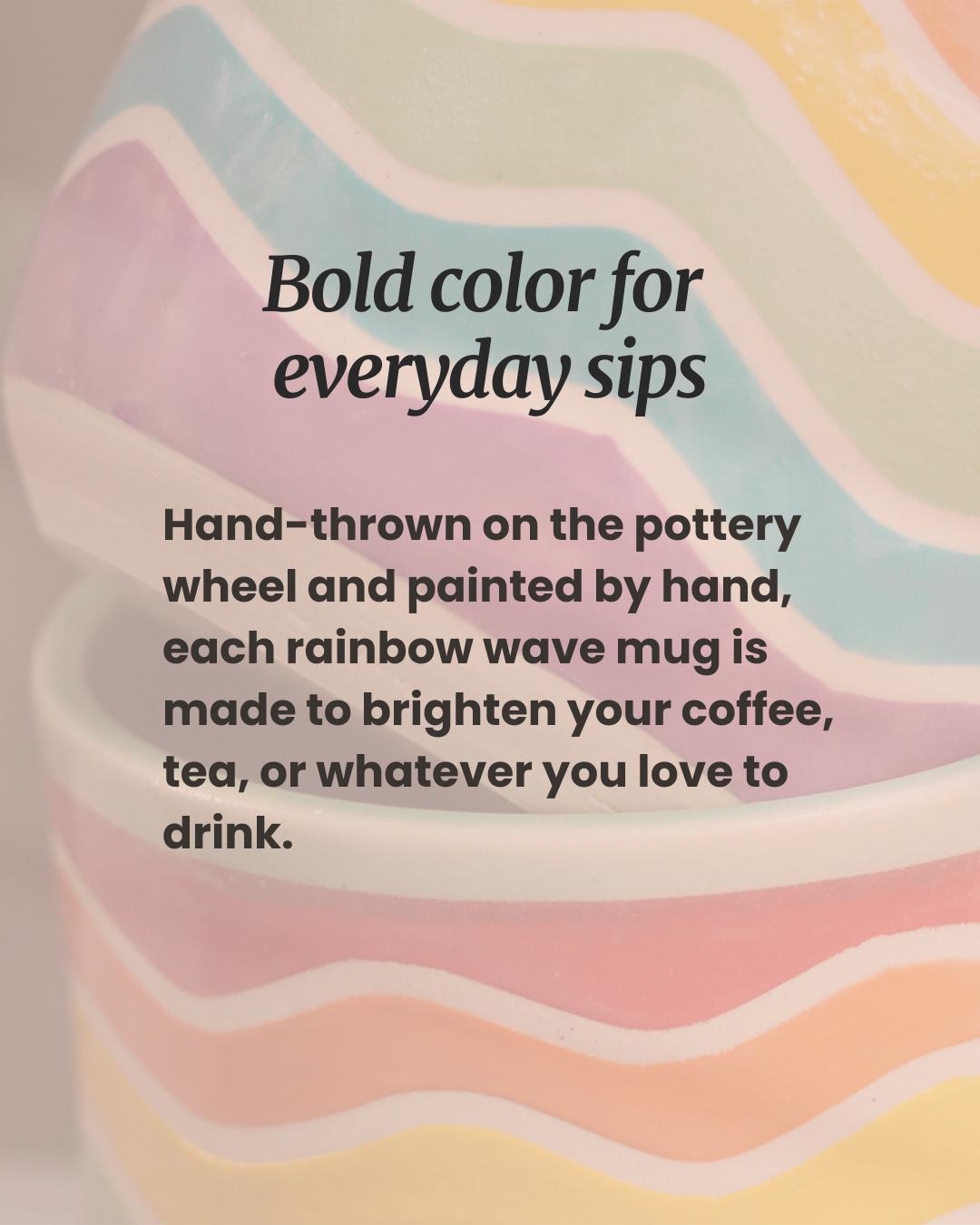 Handmade Rainbow Wave Mug: Colorful Ceramic Coffee Cup