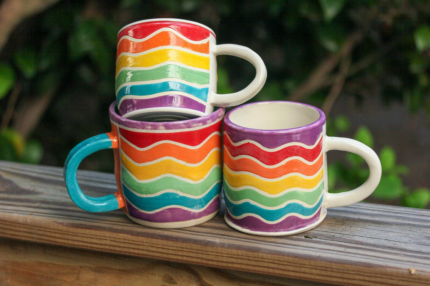 Handmade Rainbow Wave Mug: Colorful Ceramic Coffee Cup