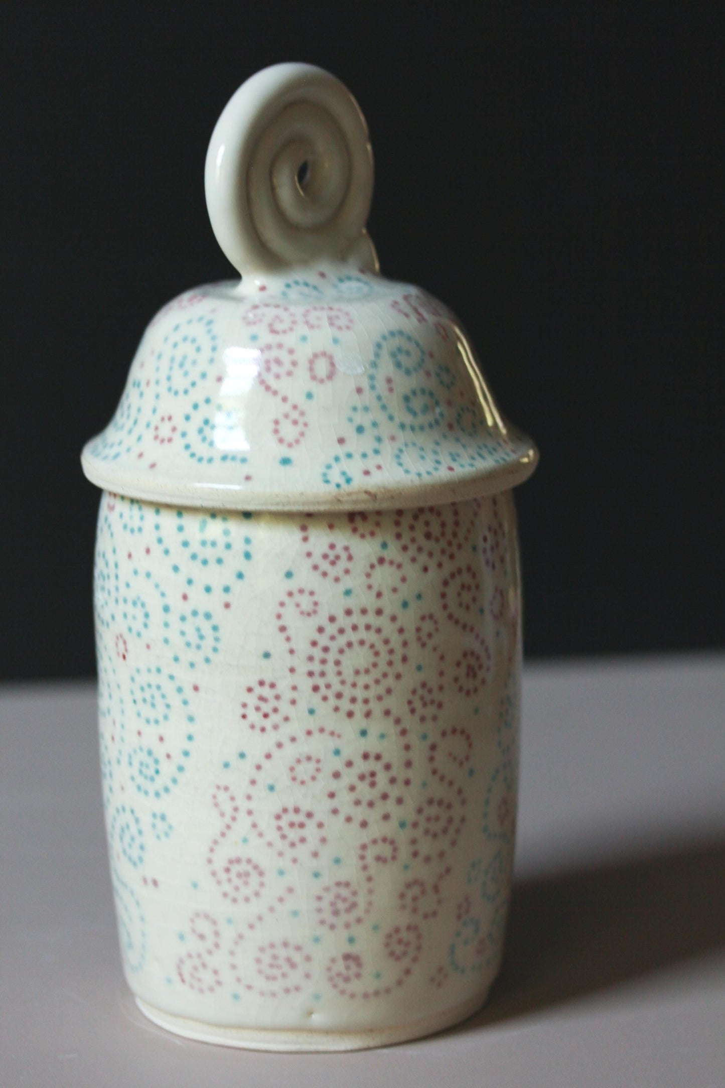 Porcelain Curlicue Lidded Jar – Handmade Ceramic Storage Jar with Sculptural Lid – 9” Tall