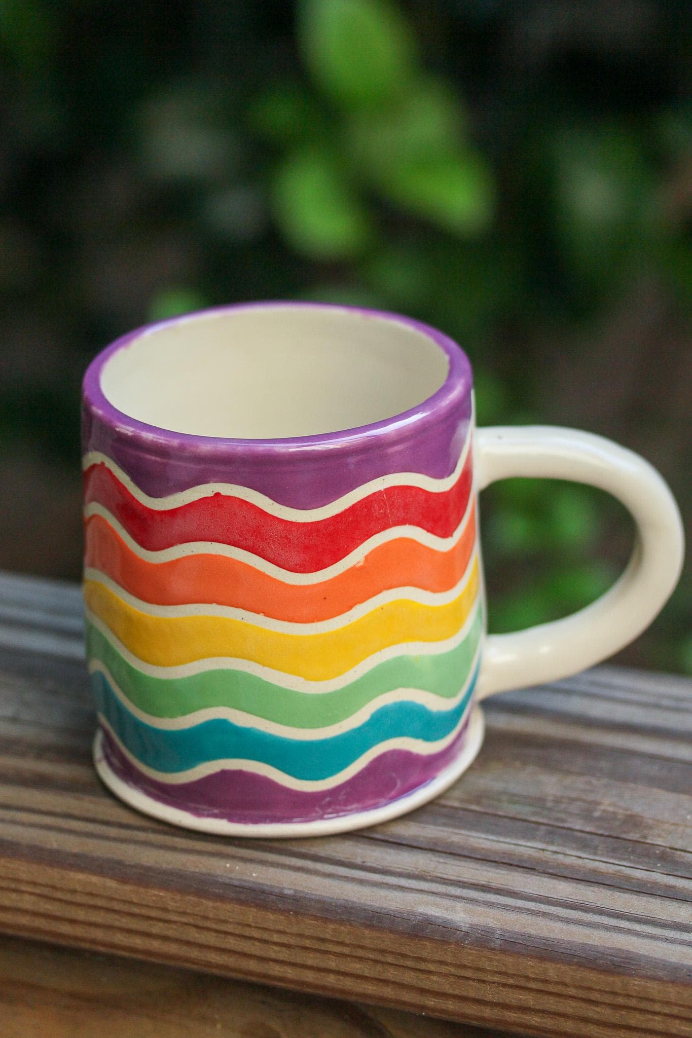 Handmade Rainbow Wave Mug: Colorful Ceramic Coffee Cup