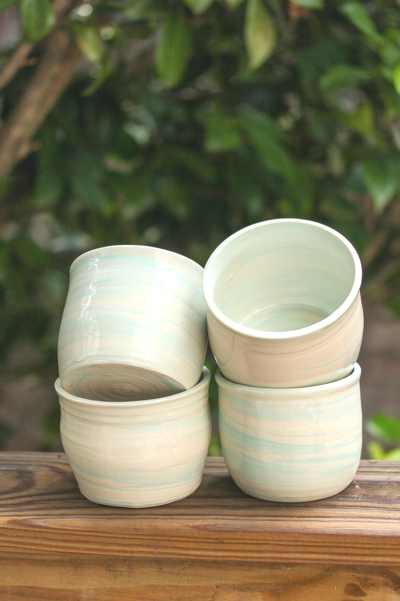 Handmade Marbleware Porcelain Cup: Seafoam Green Swirl Design