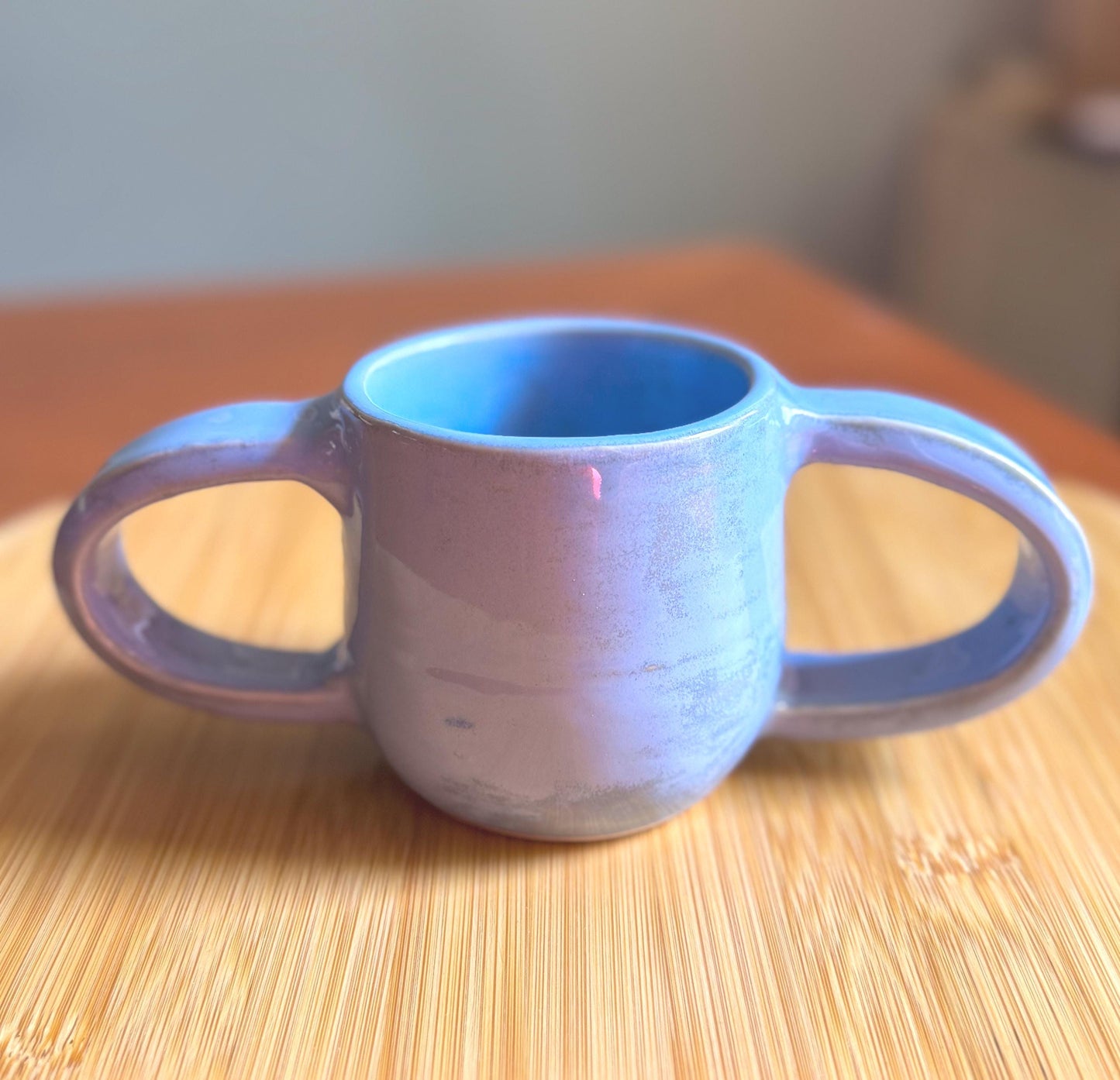 Steady Mug: Light Blue Porcelain Mug: Double Handle Pottery, 8 oz