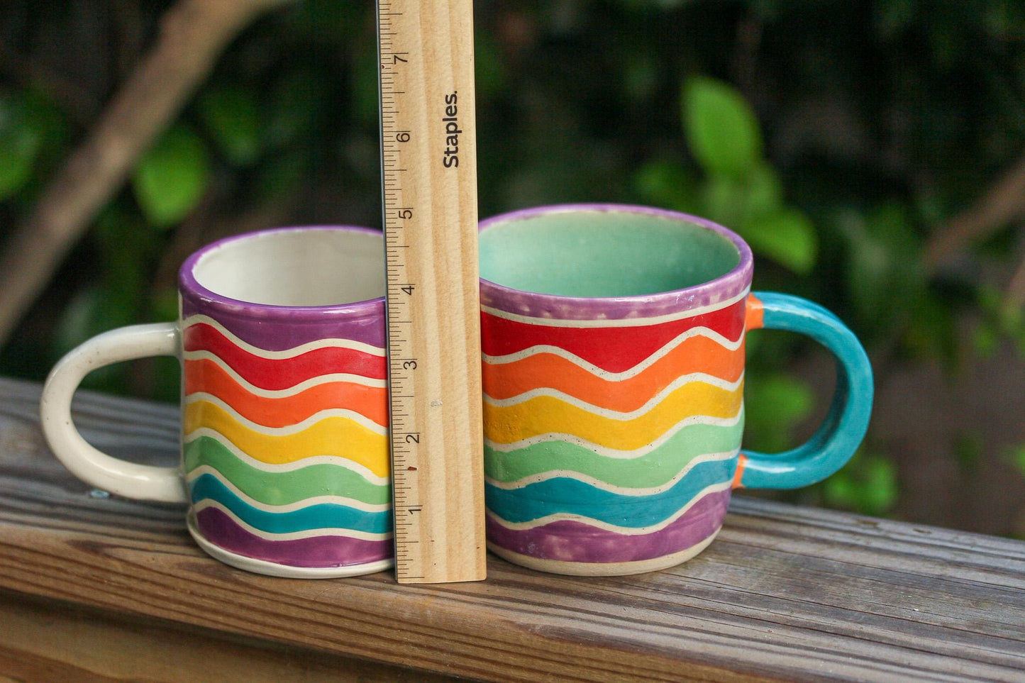 Handmade Rainbow Wave Mug: Colorful Ceramic Coffee Cup