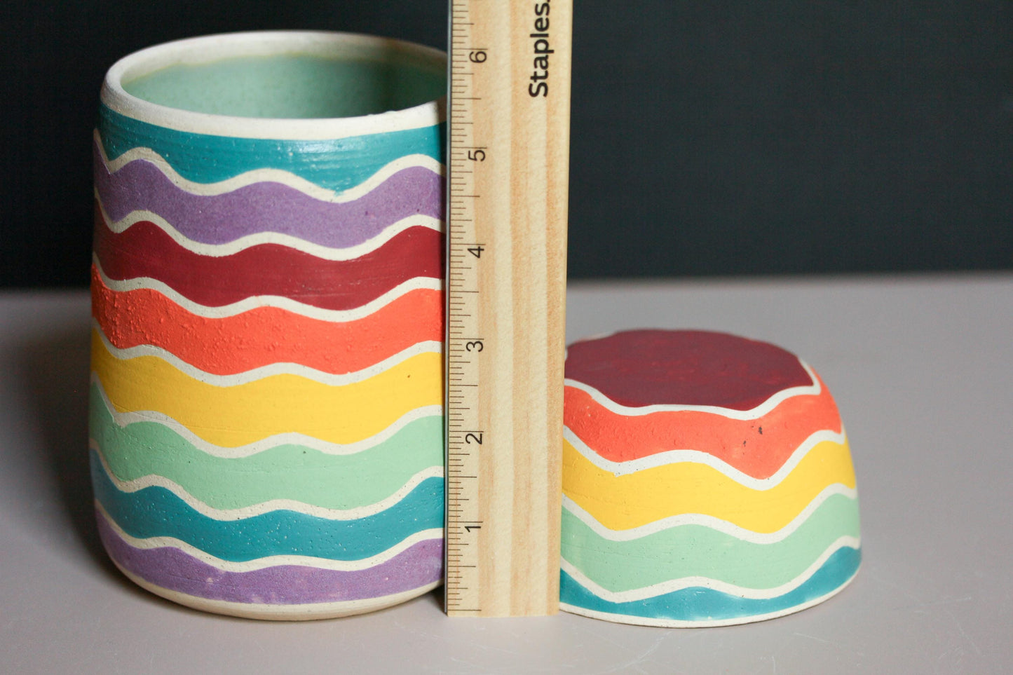 Rainbow Ceramic Jar with Lid: Hand-Thrown Stoneware Storage Container