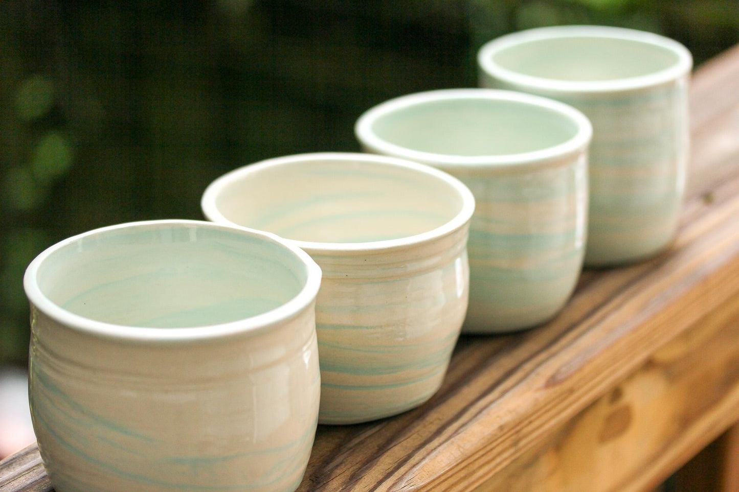 Handmade Marbleware Porcelain Cup: Seafoam Green Swirl Design