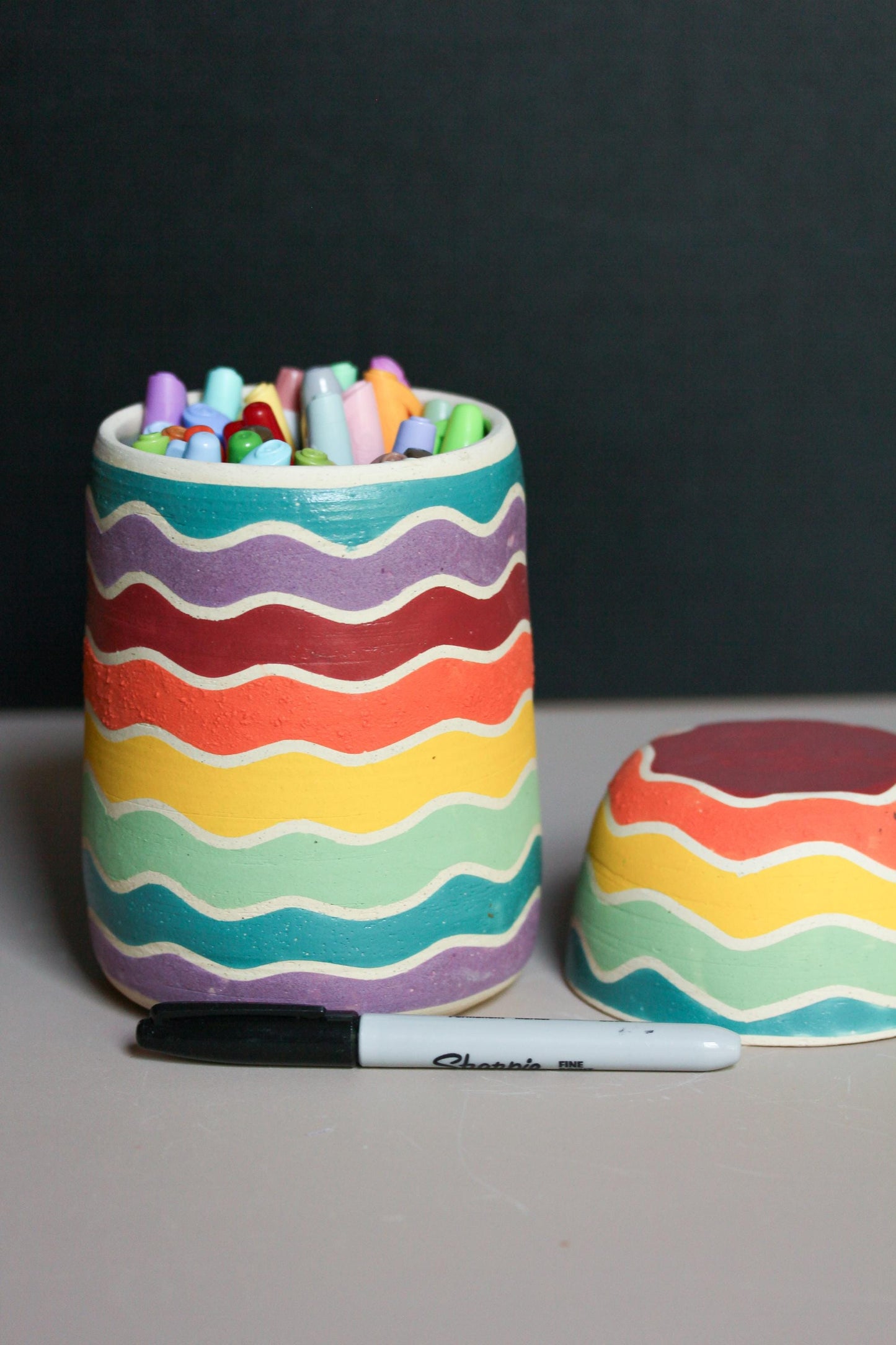 Rainbow Ceramic Jar with Lid: Hand-Thrown Stoneware Storage Container