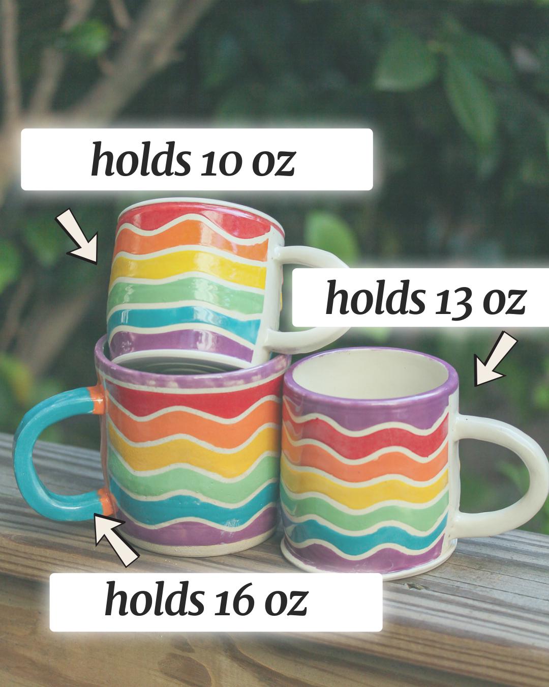 Handmade Rainbow Wave Mug: Colorful Ceramic Coffee Cup