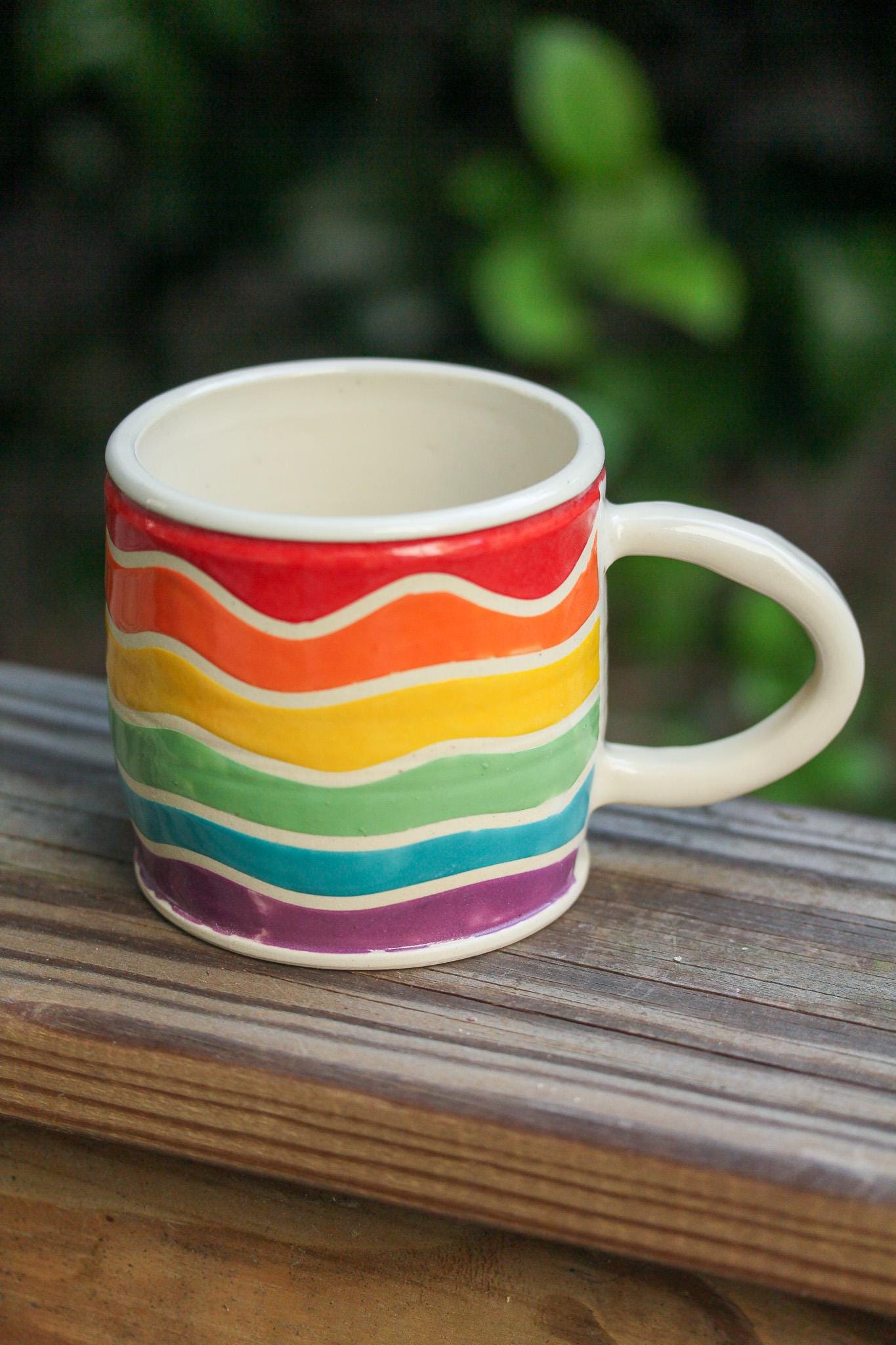 Handmade Rainbow Wave Mug: Colorful Ceramic Coffee Cup