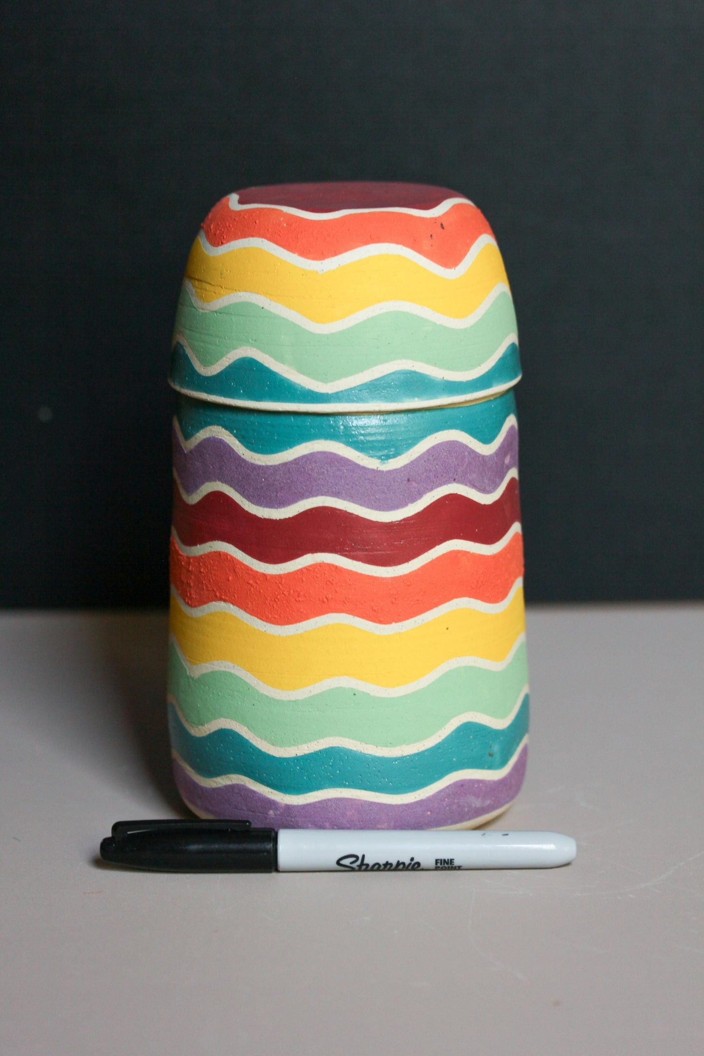 Rainbow Ceramic Jar with Lid: Hand-Thrown Stoneware Storage Container