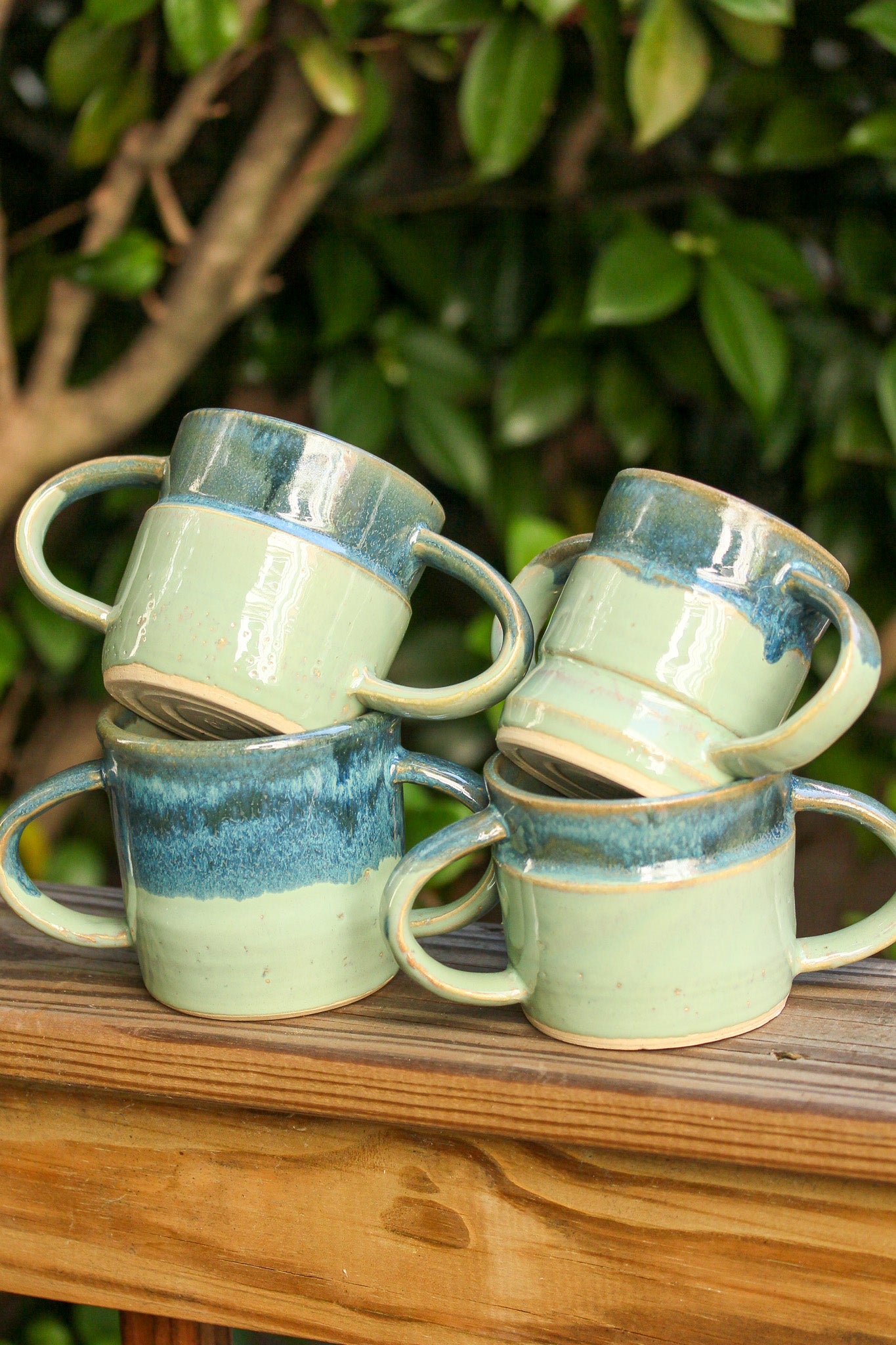 Steady Mug | Double-Handled Ceramic Mug for Grip Support or Tremors | Aqua with Dark Blue Trim