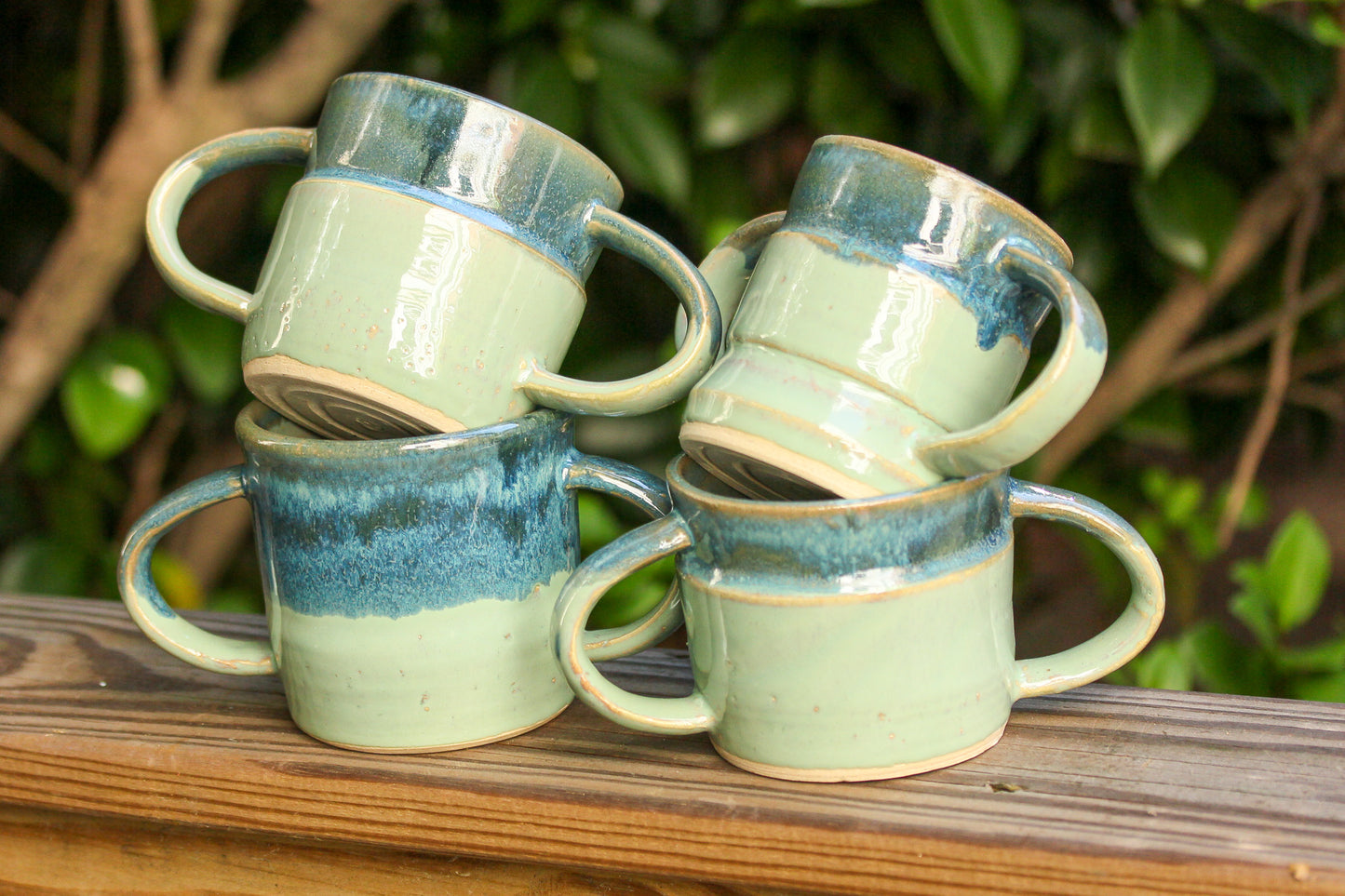 Steady Mug | Double-Handled Ceramic Mug for Grip Support or Tremors | Aqua with Dark Blue Trim
