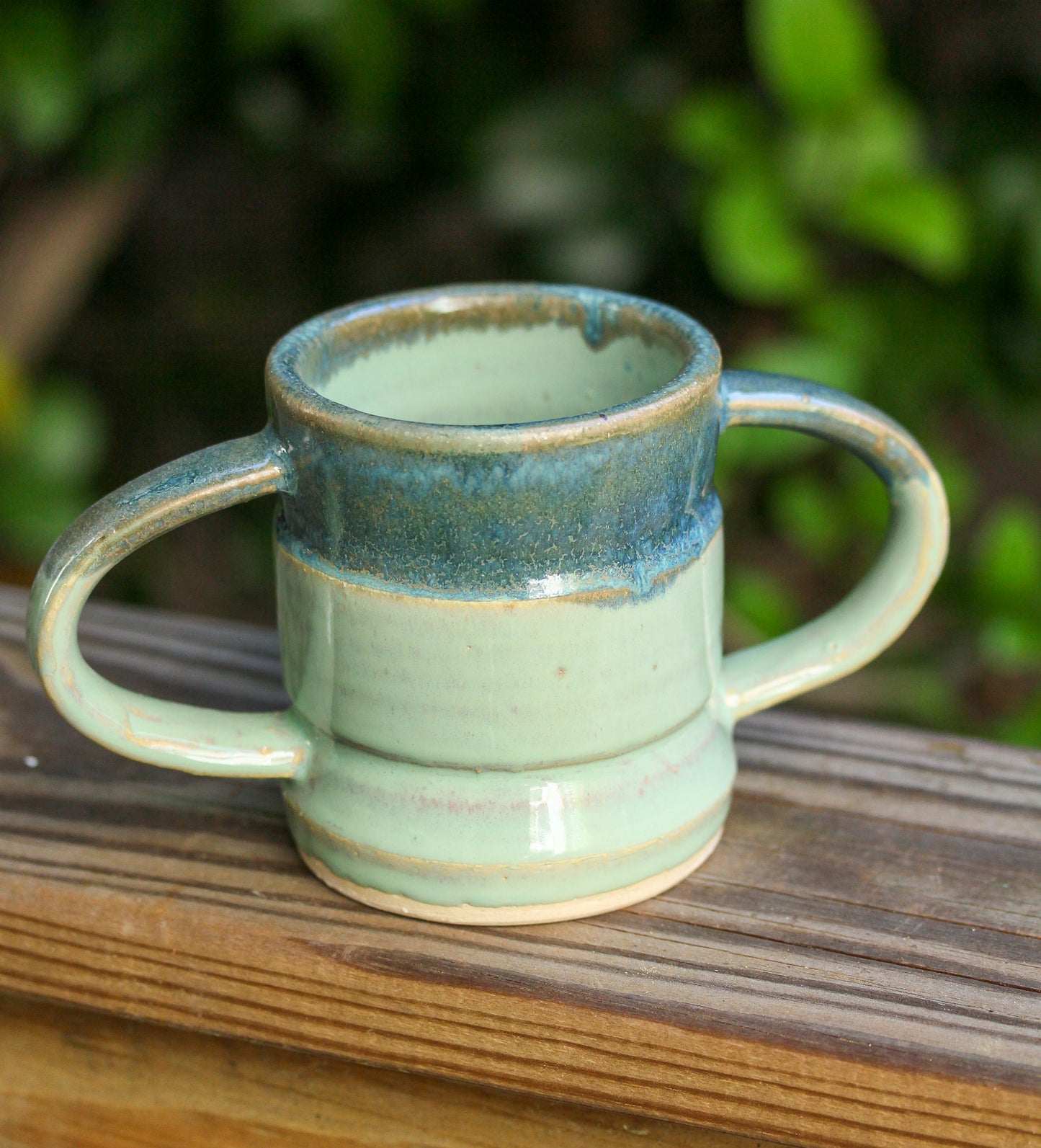 Steady Mug | Double-Handled Ceramic Mug for Grip Support or Tremors | Aqua with Dark Blue Trim