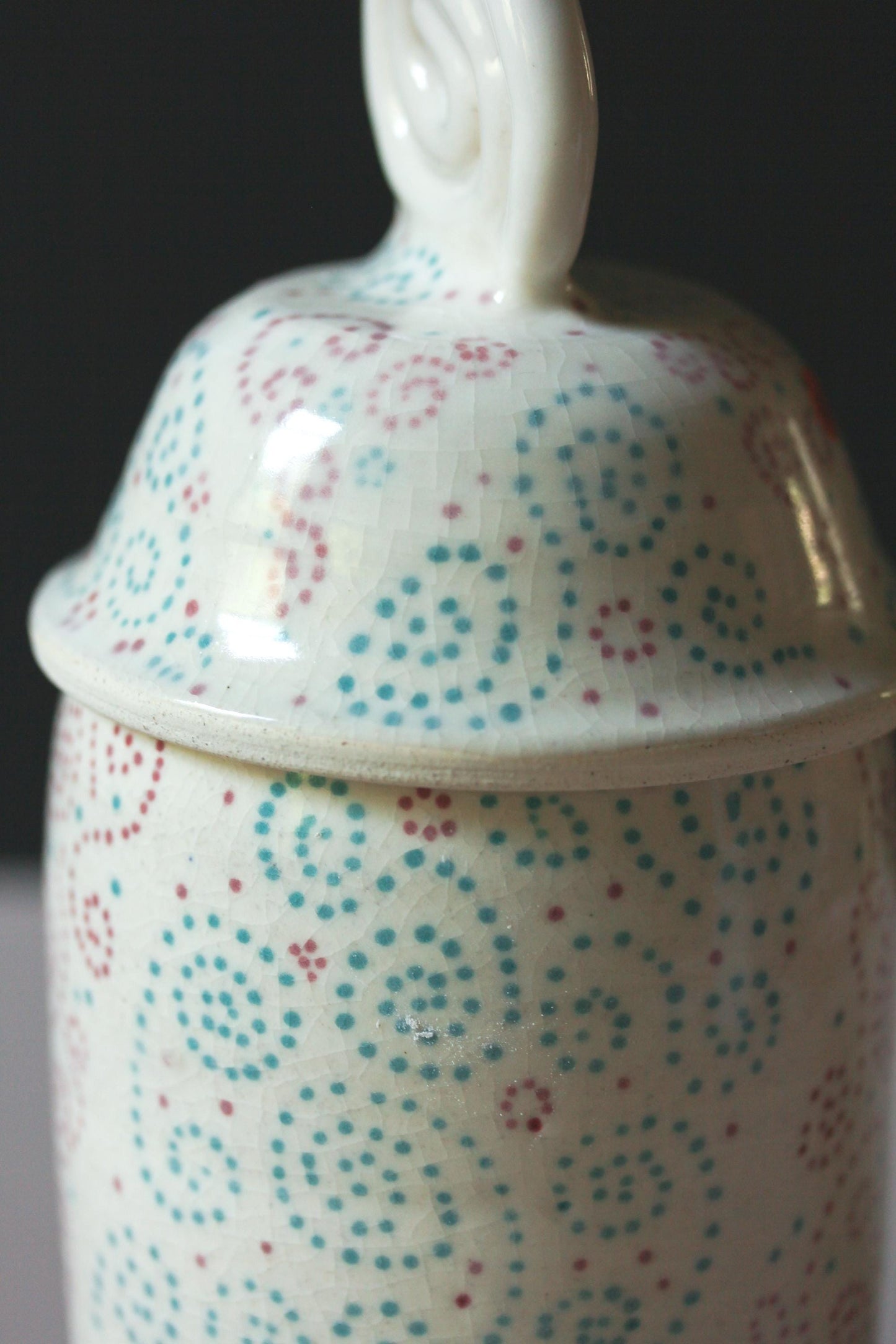 Porcelain Curlicue Lidded Jar – Handmade Ceramic Storage Jar with Sculptural Lid – 9” Tall