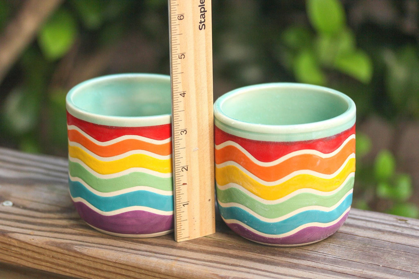 Rainbow Wave Ceramic Cup: Handmade Stoneware Pottery Tumbler, 12oz