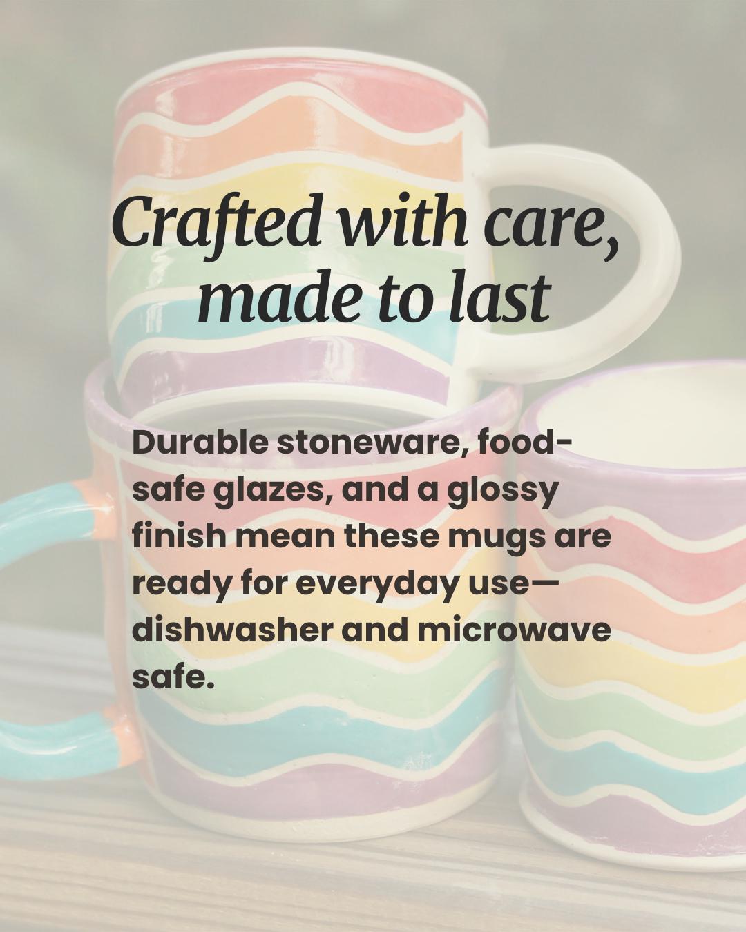 Handmade Rainbow Wave Mug: Colorful Ceramic Coffee Cup