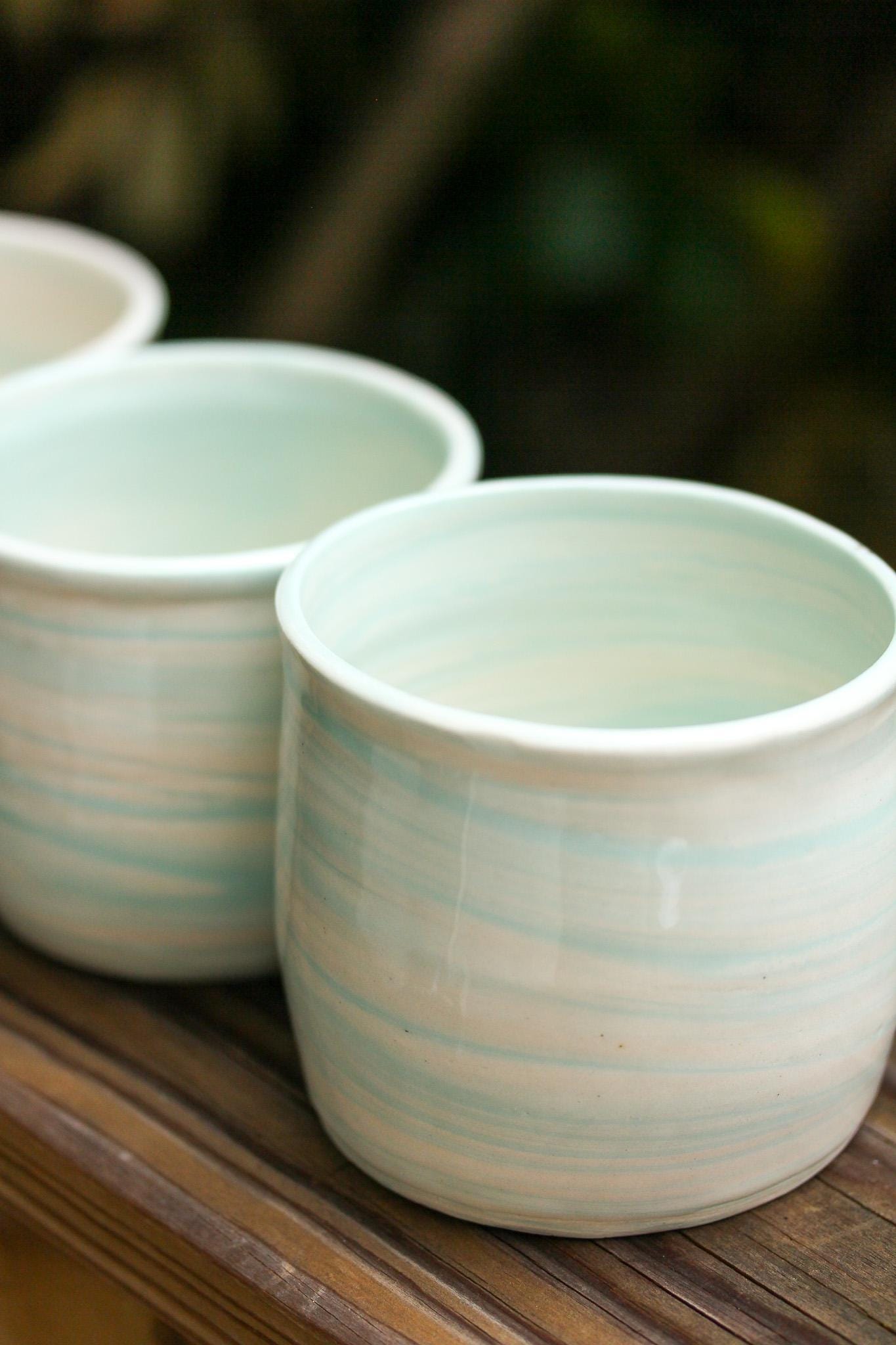 Handmade Marbleware Porcelain Cup: Seafoam Green Swirl Design