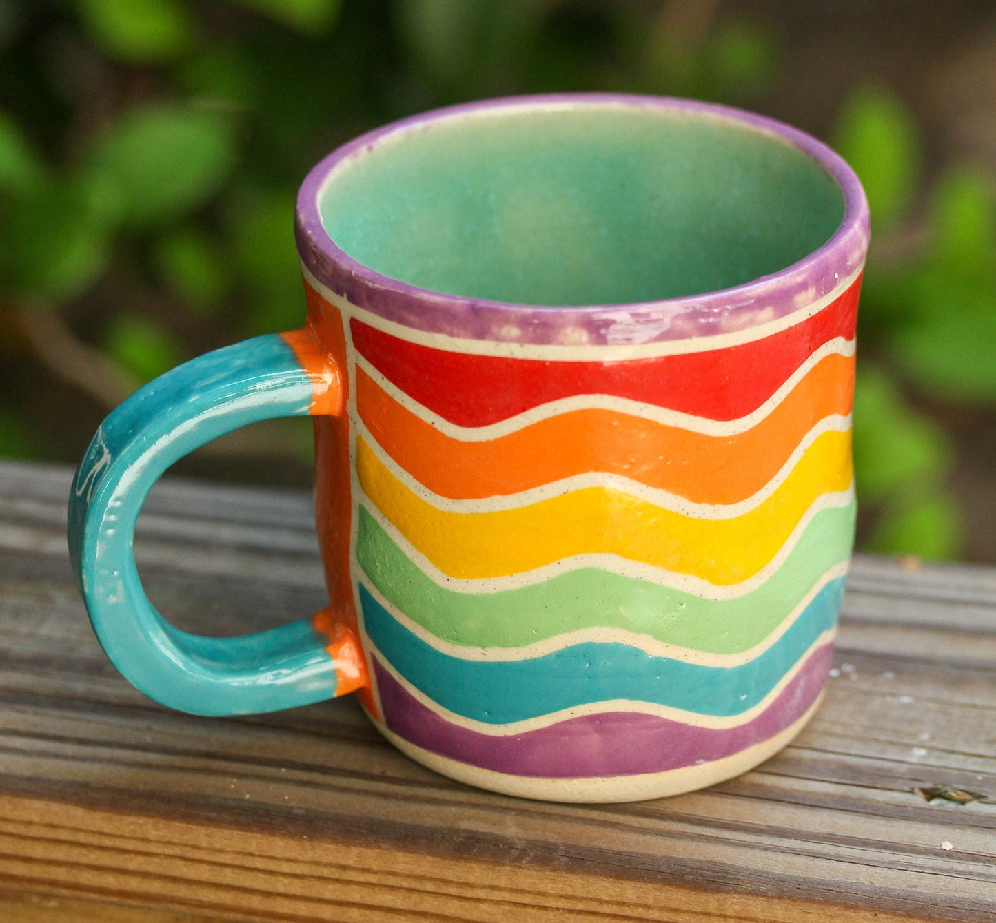 Handmade Rainbow Wave Mug: Colorful Ceramic Coffee Cup
