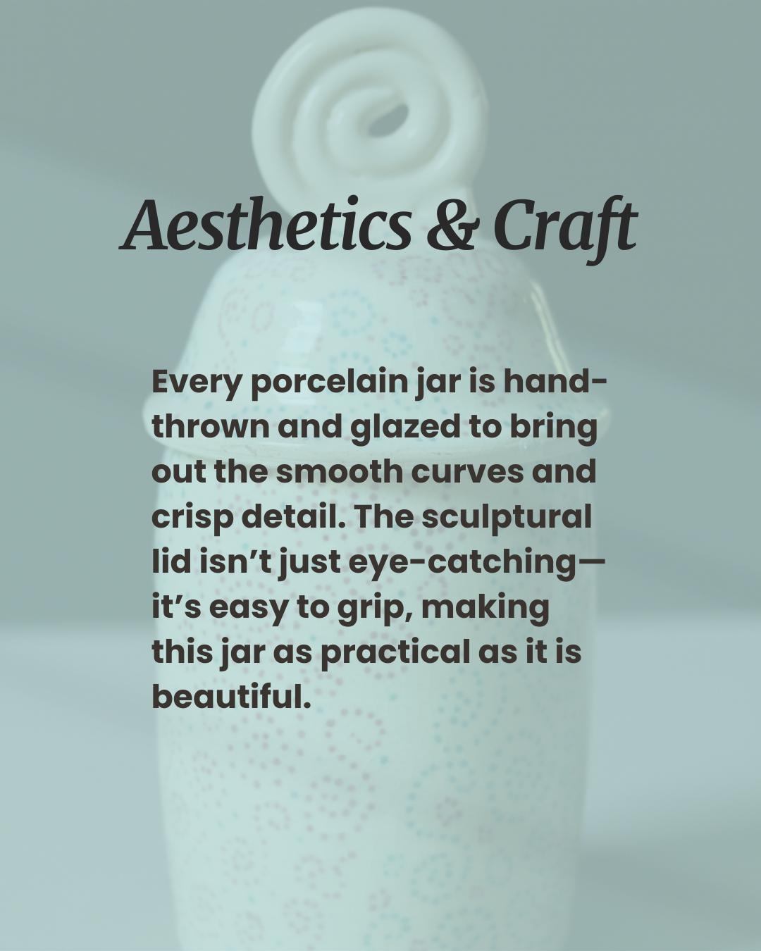 Porcelain Curlicue Lidded Jar – Handmade Ceramic Storage Jar with Sculptural Lid – 9” Tall