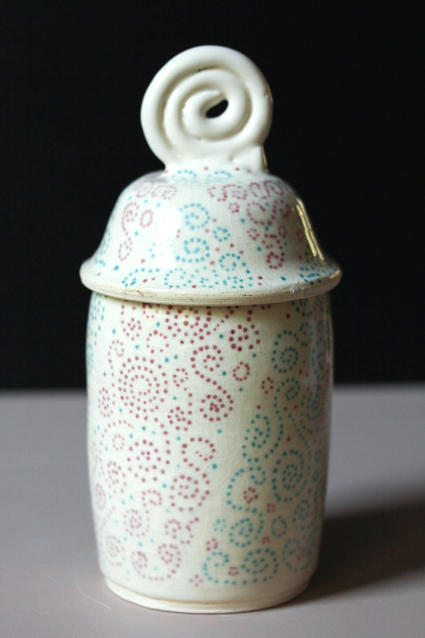 Porcelain Curlicue Lidded Jar – Handmade Ceramic Storage Jar with Sculptural Lid – 9” Tall