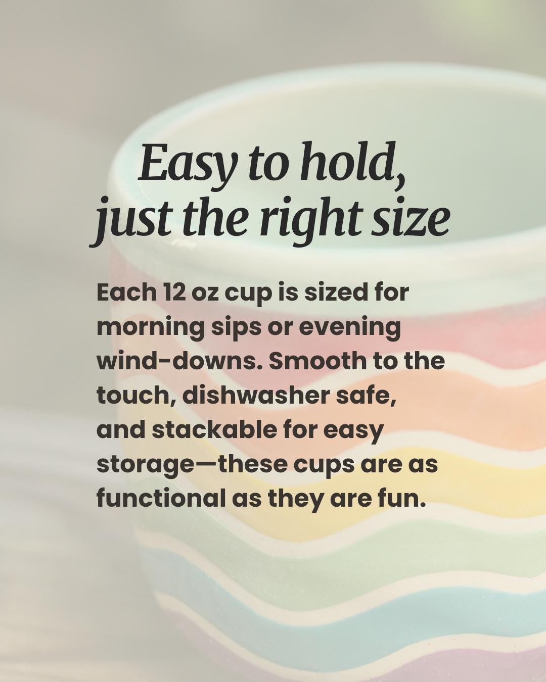 Rainbow Wave Ceramic Cup: Handmade Stoneware Pottery Tumbler, 12oz