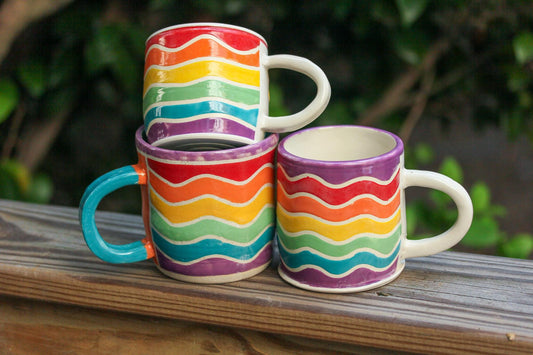 Handmade Rainbow Wave Mug: Colorful Ceramic Coffee Cup