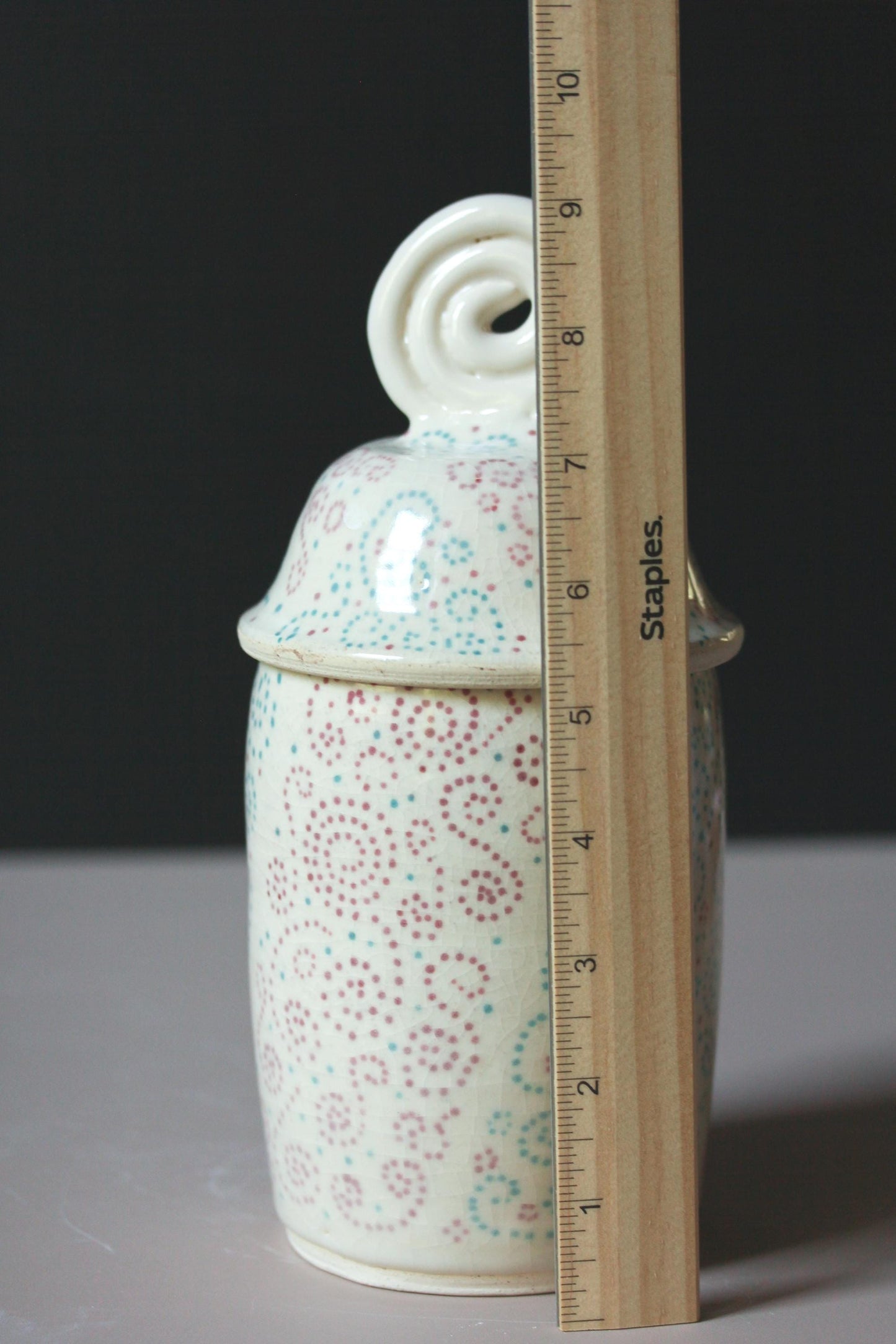 Porcelain Curlicue Lidded Jar – Handmade Ceramic Storage Jar with Sculptural Lid – 9” Tall