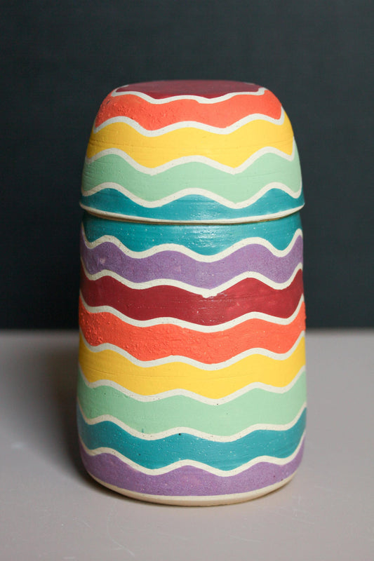 Rainbow Ceramic Jar with Lid: Hand-Thrown Stoneware Storage Container