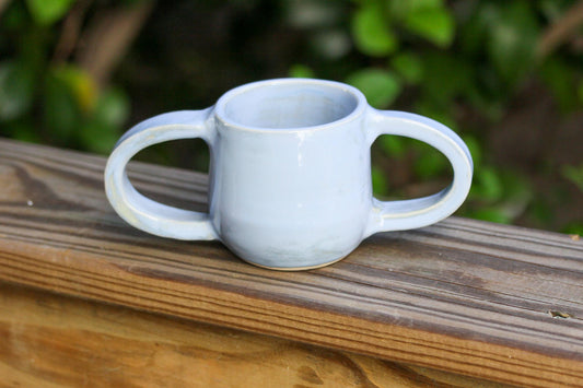 Steady Mug: Light Blue Porcelain Mug: Double Handle Pottery, 8 oz
