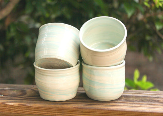 Handmade Marbleware Porcelain Cup: Seafoam Green Swirl Design