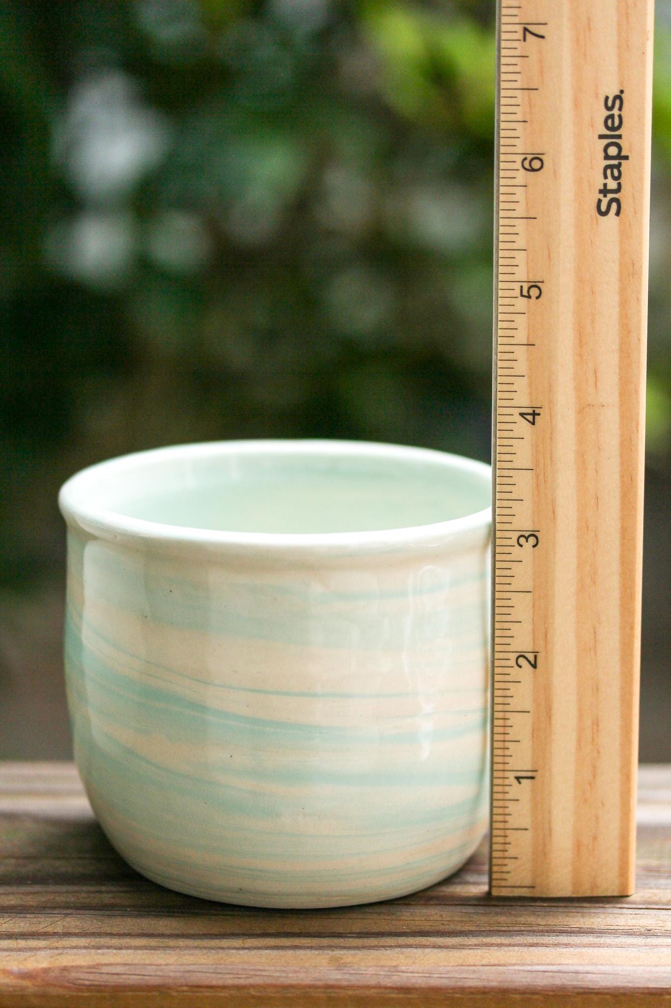 Handmade Marbleware Porcelain Cup: Seafoam Green Swirl Design