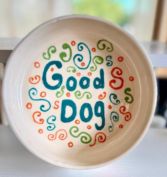Handmade Ceramic Dog Bowl: 'Good Dog' or 'Pooch' Design