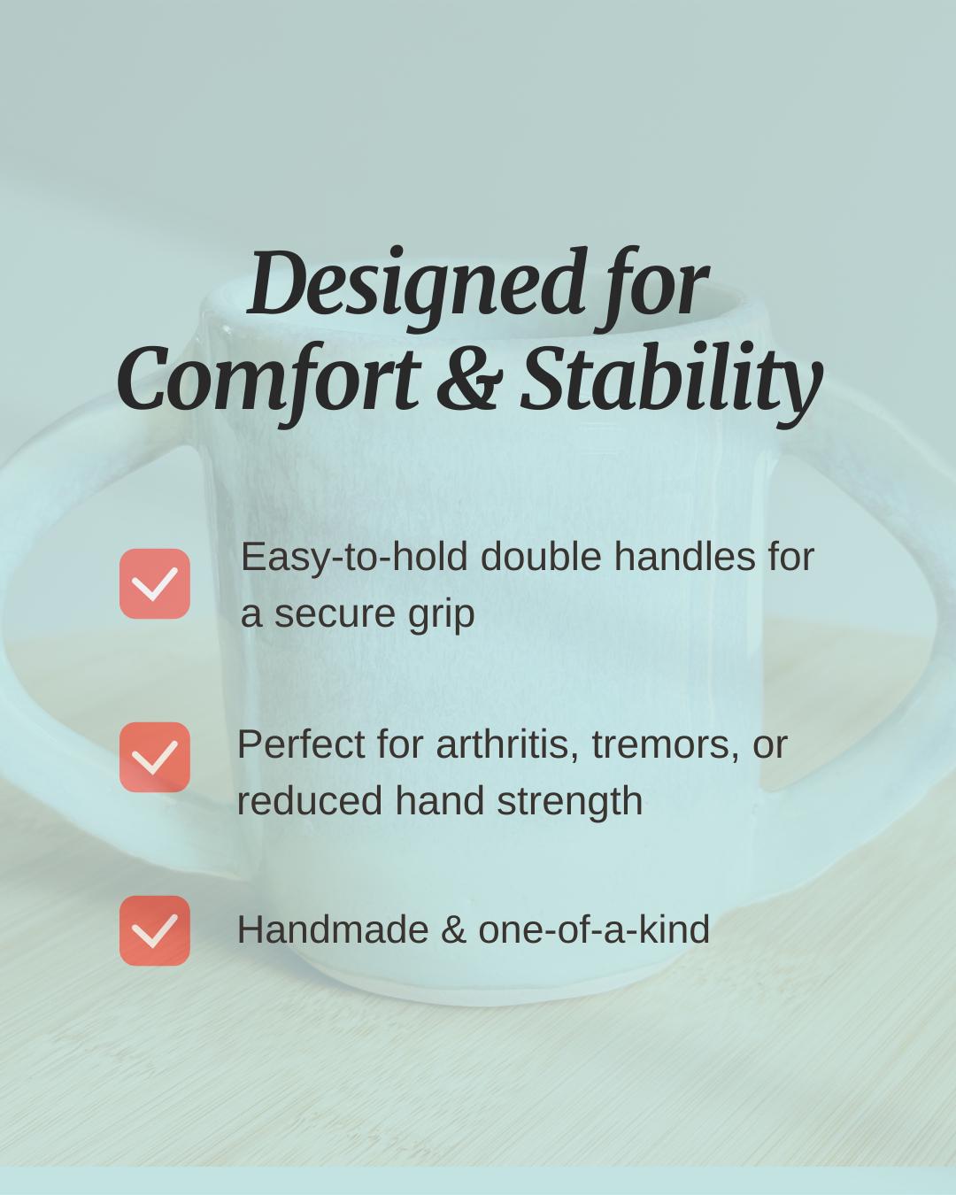 Steady Mug: Handmade Double Handled Mug: Purple Over Blue Ceramic Pottery